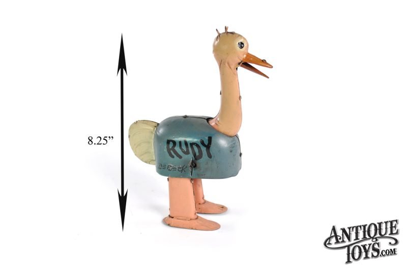 Fischer Nifty Toys ca. 1920s Tin Lithographed Windup Barney Google “Rudy the Ostrich” <FONT COLOR="ff000 ">*SOLD*</font> - Image 3