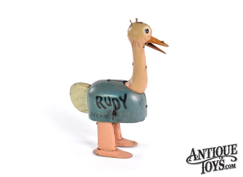 Fischer Nifty Toys ca. 1920s Tin Lithographed Windup Barney Google “Rudy the Ostrich” <FONT COLOR="ff000 ">*SOLD*</font>