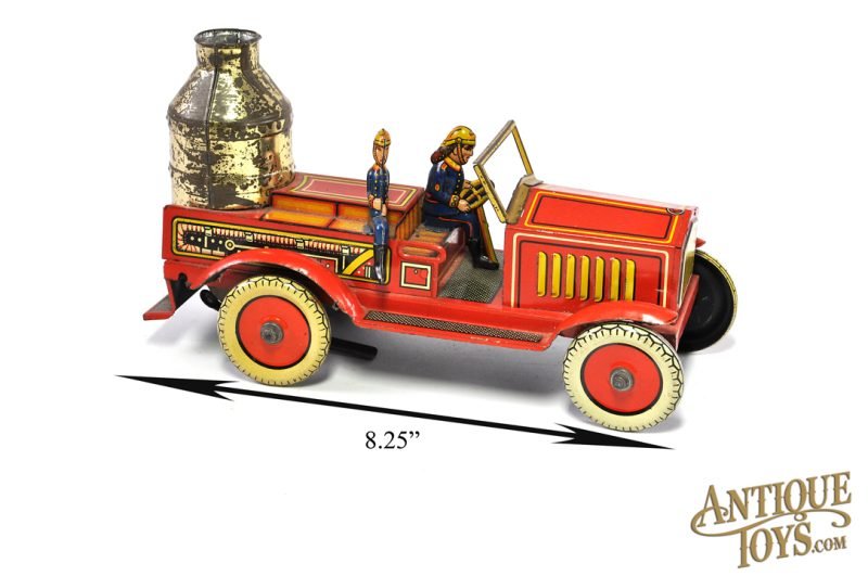 Pre-War Arnold Tin Lithographed Windup Large Fire Engine with Sparking Boiler & Small No. 640 Box for Sale - Image 8