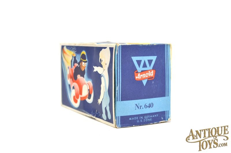 Pre-War Arnold Tin Lithographed Windup Large Fire Engine with Sparking Boiler & Small No. 640 Box for Sale - Image 11