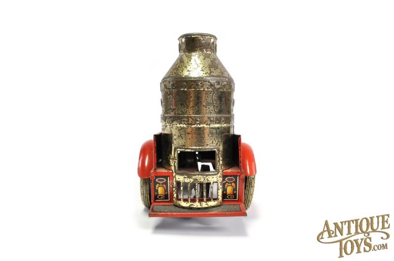 Pre-War Arnold Tin Lithographed Windup Large Fire Engine with Sparking Boiler & Small No. 640 Box for Sale - Image 7