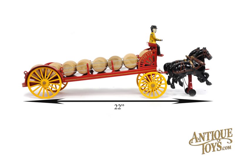 Wilkins Toy Co. ca. 1910 Cast Iron No. 147 City Dray Beer Barrel Wagon for Sale - Image 7