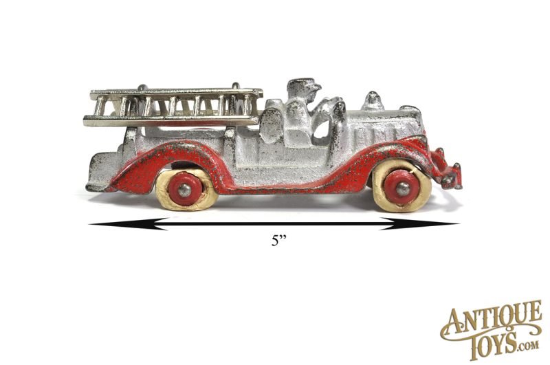 Hubley ca. 1930’s Silver and Red Cast Iron Fire Engine Ladder Truck 5" <FONT COLOR="ff000 ">*SOLD*</font> - Image 7