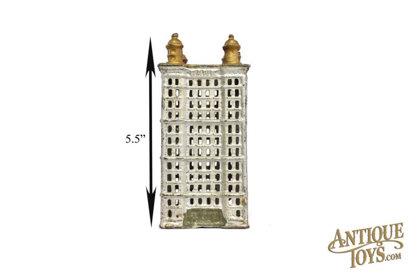 A.C. Williams ca. 1900-1931 Cast Iron Skyscraper Still Penny Coin Bank USB Pre-Lit 5.5" for Sale - Image 10