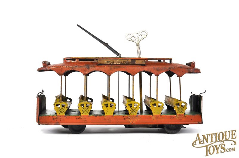 Converse ca. 1912 Tin Lithographed Windup No. 701 Steel Trolley Car City Hall Park/Union Depot Trolley 16" <FONT COLOR="ff000 ">*SOLD*</font> - Image 2