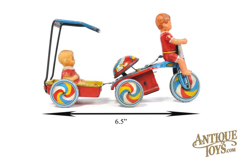 Kanto Toys Tin Lithographed Windup Tricycle with Trailer Boy Variation Japanese Toy <FONT COLOR="ff000 ">*SOLD*</font> - Image 6
