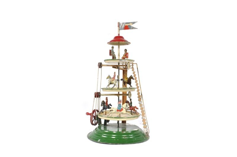 Early German Tin Triple Decker Merry-Go-Round Steam Toy Accessory M. Hirschberg Collection <FONT COLOR="ff000 ">*SOLD*</font>