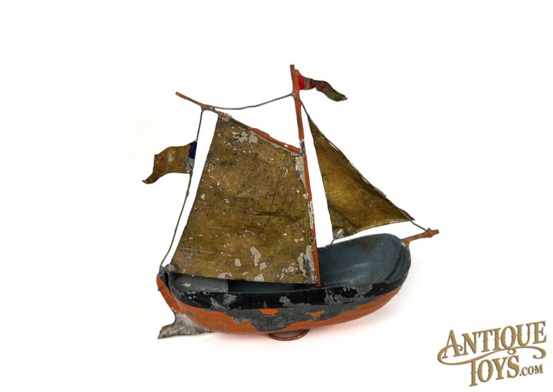 Carette Tin Clockwork Ocean Liner German Ship Toy & Midcentury Torch Cut Steel Sailboat <FONT COLOR="ff000">*SOLD*</font> - Image 3
