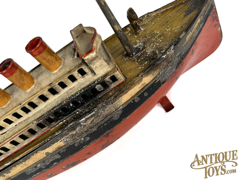 Carette Tin Clockwork Ocean Liner German Ship Toy & Midcentury Torch Cut Steel Sailboat <FONT COLOR="ff000">*SOLD*</font> - Image 4