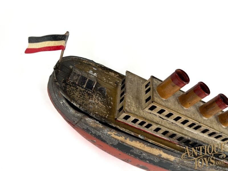 Carette Tin Clockwork Ocean Liner German Ship Toy & Midcentury Torch Cut Steel Sailboat <FONT COLOR="ff000">*SOLD*</font> - Image 5