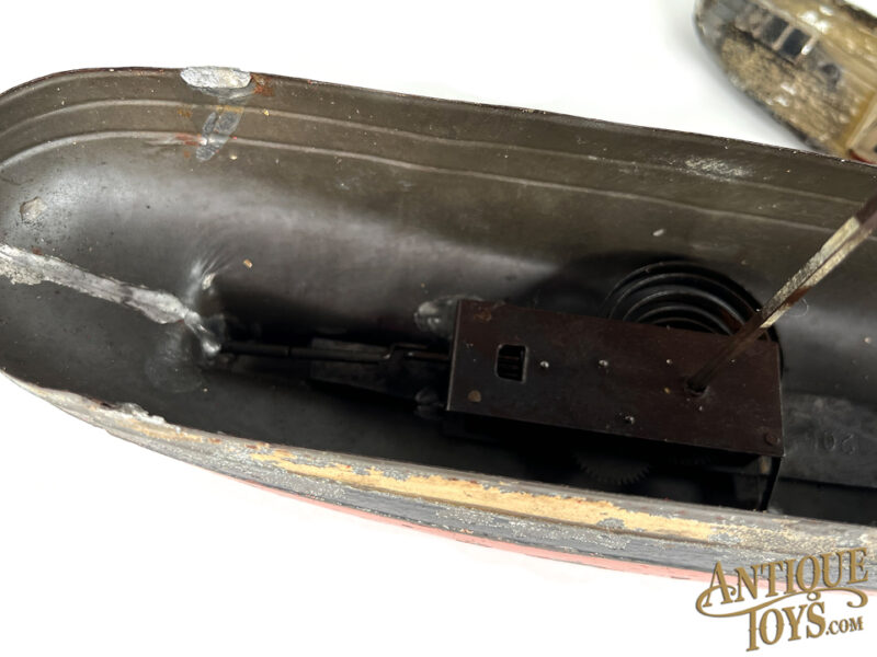 Carette Tin Clockwork Ocean Liner German Ship Toy & Midcentury Torch Cut Steel Sailboat <FONT COLOR="ff000">*SOLD*</font> - Image 6