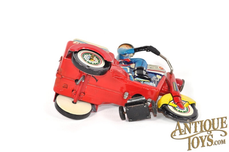 Yoshiya (KO) Tin Lithographed Windup Police Department P.D. Motorcycle Trike for Sale - Image 6