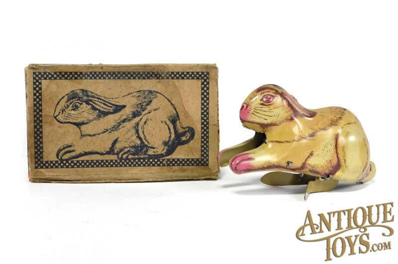 J. Chein Tin Lithographed Windup No. 79 Mechanical Jumping Rabbit in Box for Sale