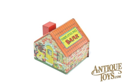J. Chein Tin Lithographed Three Little Pigs Still Penny Coin Bank for Sale