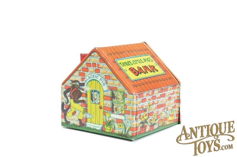 J. Chein Tin Lithographed Three Little Pigs Still Penny Coin Bank for Sale - Image 3