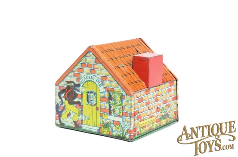 J. Chein Tin Lithographed Three Little Pigs Still Penny Coin Bank for Sale - Image 2