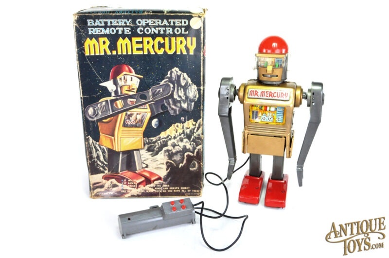 Marx ca. 1963 Tin Lithographed Battery Op. Remote Controlled Mr. Mercury Boxed <FONT COLOR="ff000 ">*SOLD*</font>