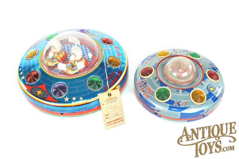 Masudaya Modern Toys (MT) Tin Litho Batt. Op. X-3 Space Explorer U.F.O. Prototype & X-7 Space Explorer <FONT COLOR="ff000">*SOLD*</font>
