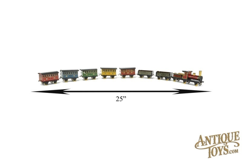 Johann Distler (J.D.N.) Tin Lithographed No. 100 Tin Penny 8pc. Train Set for Sale - Image 8