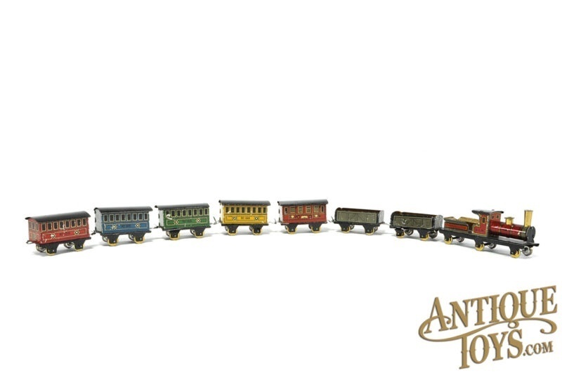 Johann Distler (J.D.N.) Tin Lithographed No. 100 Tin Penny 8pc. Train Set for Sale - Image 2