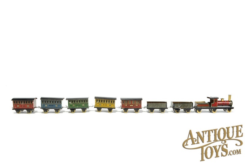 Johann Distler (J.D.N.) Tin Lithographed No. 100 Tin Penny 8pc. Train Set for Sale - Image 3