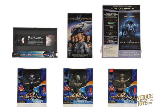 Trendmasters Lost in Space 3 Action Figures Boxed, Blockbuster VHS Tape, & Sweepstakes Advertising Promo Set for Sale