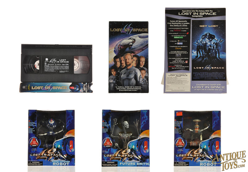 Trendmasters Lost in Space 3 Action Figures Boxed, Blockbuster VHS Tape, & Sweepstakes Advertising Promo Set for Sale