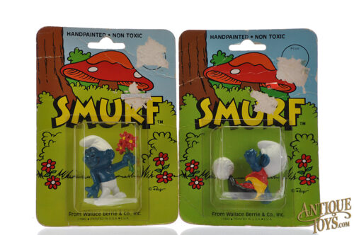 Schleich 1982 Wallace Bernie & Co. Smurf Soccer & Sweetheart Smurf Figurines Carded for Sale