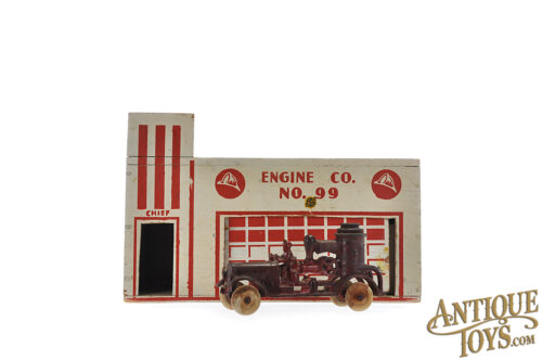 Arcade Engine Co. No. 99  Fire House with Cast Iron Red Fire Pumper Truck for Sale