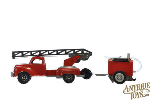 Gama Toys Tin Lithographed Friction No. 260/9 Fire Brigade Aerial Ladder Truck with Trailer for Sale