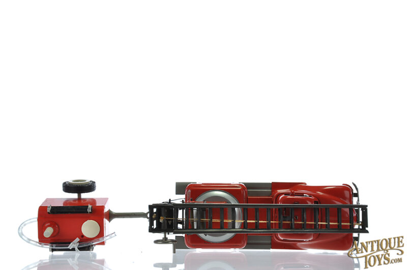 Gama Toys Tin Lithographed Friction No. 260/9 Fire Brigade Aerial Ladder Truck with Trailer for Sale - Image 5