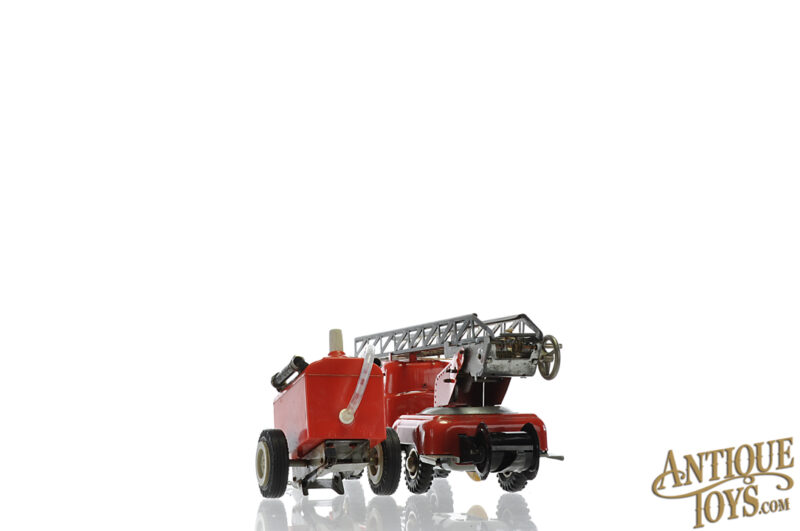Gama Toys Tin Lithographed Friction No. 260/9 Fire Brigade Aerial Ladder Truck with Trailer for Sale - Image 4