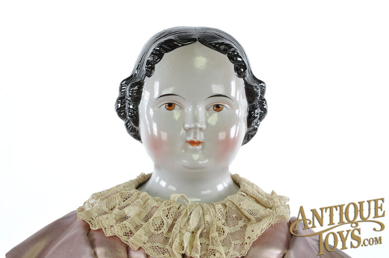 30" Rare Brown Eyed Early Pre-Civil War China Shoulder Head Doll for Sale - Image 2
