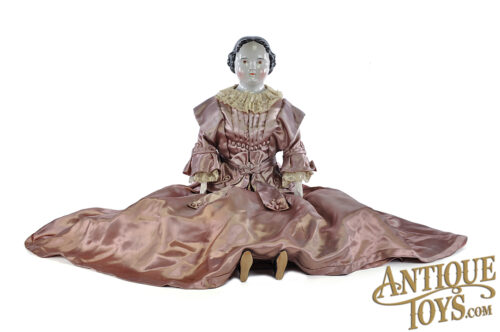 30" Rare Brown Eyed Early Pre-Civil War China Shoulder Head Doll for Sale