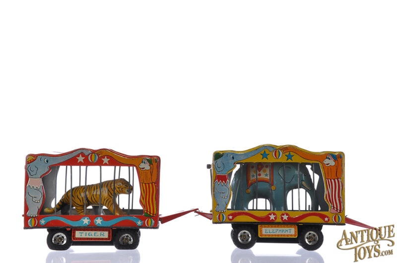 Sankei ca. 1950s Tin Litho "The American Circus" Tiger & Elephant Circus Cages Japanese Toys for Sale - Image 2