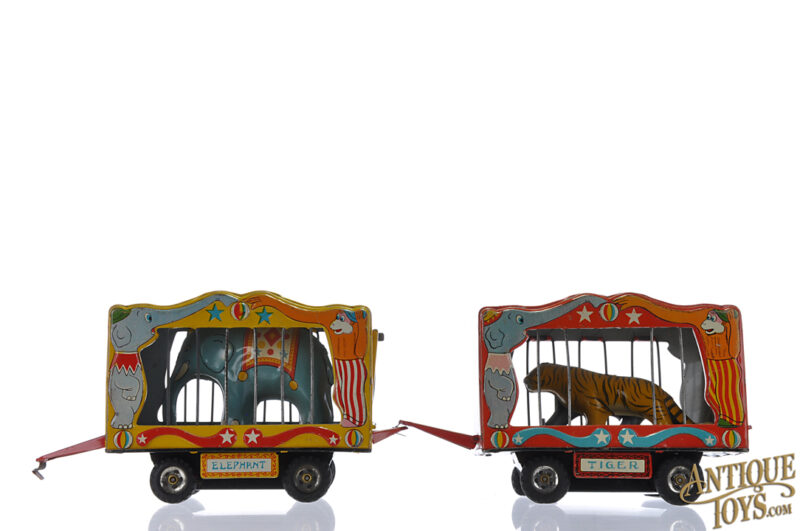 Sankei ca. 1950s Tin Litho "The American Circus" Tiger & Elephant Circus Cages Japanese Toys for Sale