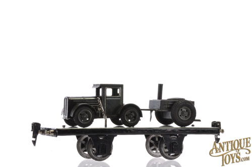 Tippco Post-War Military Tractor with Canteen Trailer on Marklin Gauge 1 Platform Train Car for Sale