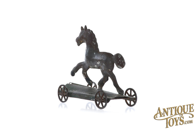 Early American Tin Horse on Platform for Sale - Image 4