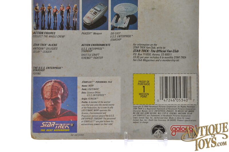 Galoob No. 5340 Star Trek the Next Generation Lieutenant Worf Action Figure Carded for Sale - Image 4