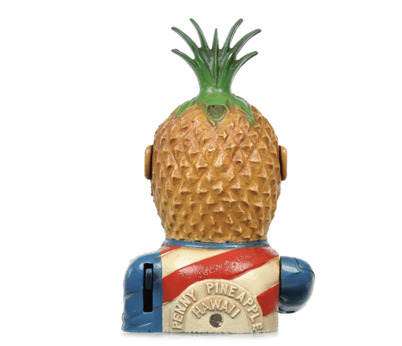 Imswiler & Saylor ca. 1960s Cast Iron 1st Edition Penny Pineapple Mechanical Bank for Sale - Image 6