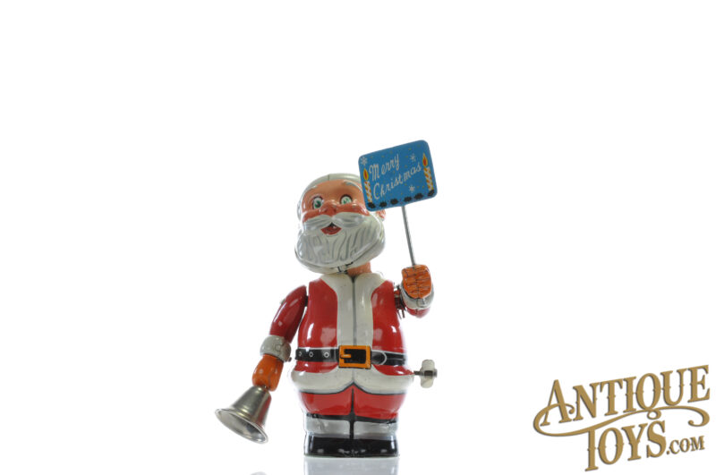 Nikko Kogyo ca. 1950s Tin Litho Windup Bell Ringing Santa Japanese Toys for Sale - Image 2