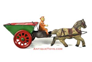 Antique American Tin Toy for Sale- Nonpareil tin horse and cart