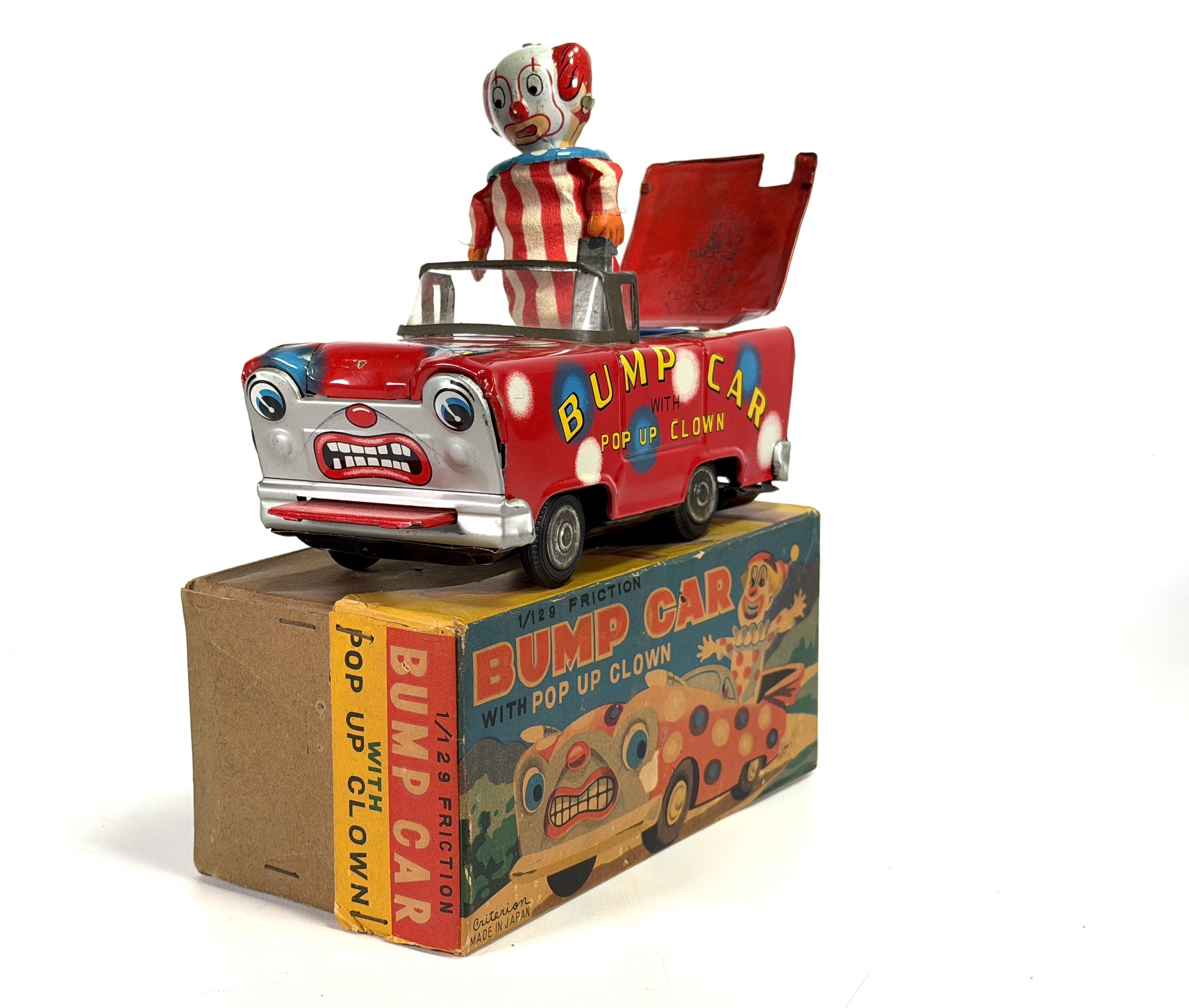 Vintage Japanese Tin Toy Clown Bump Car For Sale - Image 5