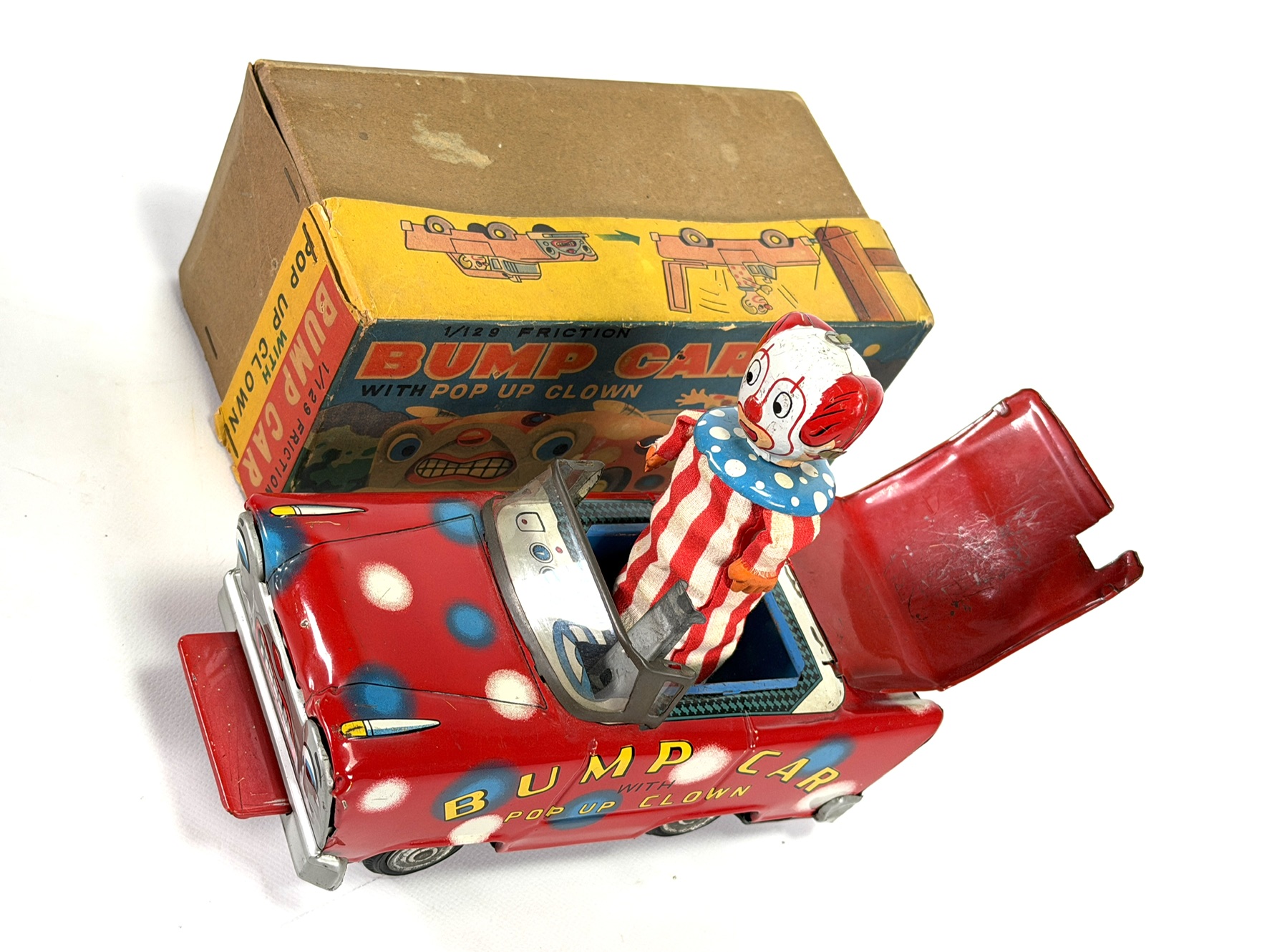 Vintage Japanese Tin Toy Clown Bump Car For Sale - Image 4