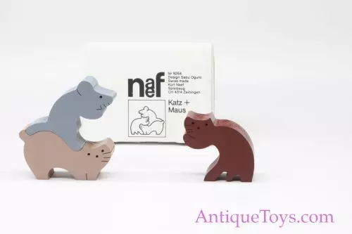 Kat N Mouse Naf New Swiss Wood Toy, Handmade in Box *Antique Toys E-Museum*
