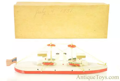 Japanese ca. 1931 Wooden Complete Model Gunboat Toy in Box for Sale