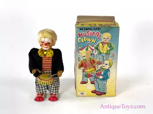 Nomura (TN) Tin Lithographed Windup Musical Clown in Box for Sale