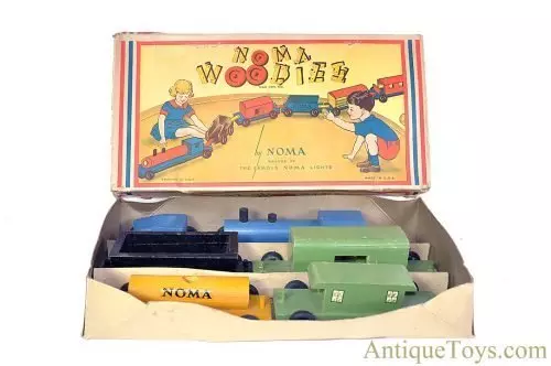 NOMA Toys Wooden #754 "Noma Woodies" Train Set in Box for Sale