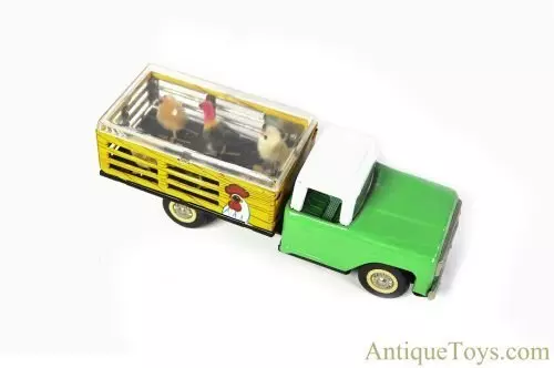 Chinese Tin Lithographed Friction MF385 Stake Truck with Chickens for Sale