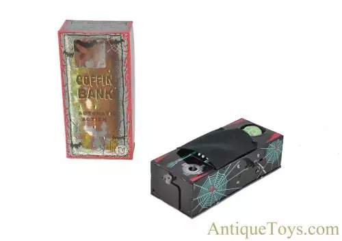 Yonezawa Toys (Y) Tin Lithographed Windup "Coffin Bank" Mint in Box for Sale